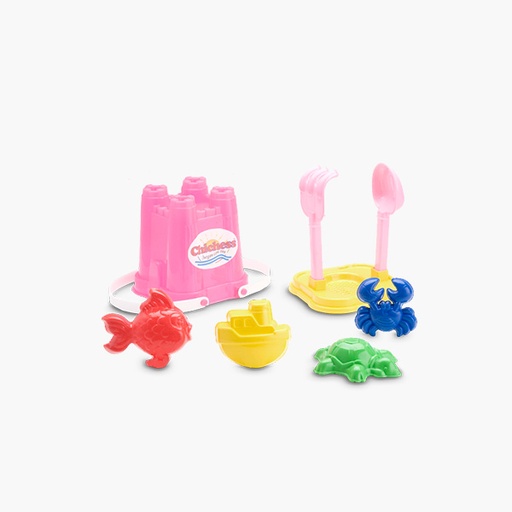 [993] 422 Chichess Balde castillo, cernidor, pala y rastrillo Ch, 4 moldes