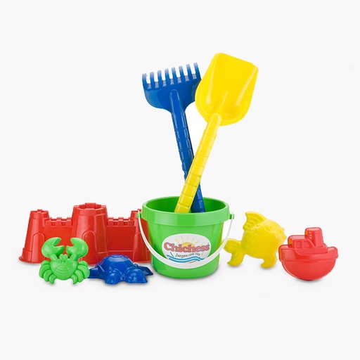 [1006] 805 Chichess Balde, pala y rastrillo Gr, 4 moldes, castillo